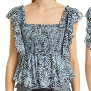 Cinq a Sept Anabelis Smocked Ruffle Top
